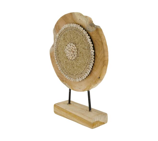 Statue round teak wood on stand 28x8x38cm - Natural