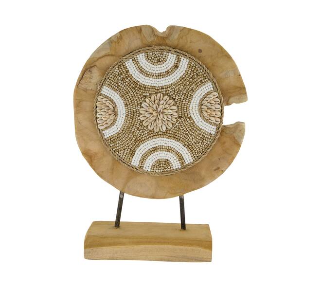 Statue round teak wood on stand 28x8x38cm - Natural