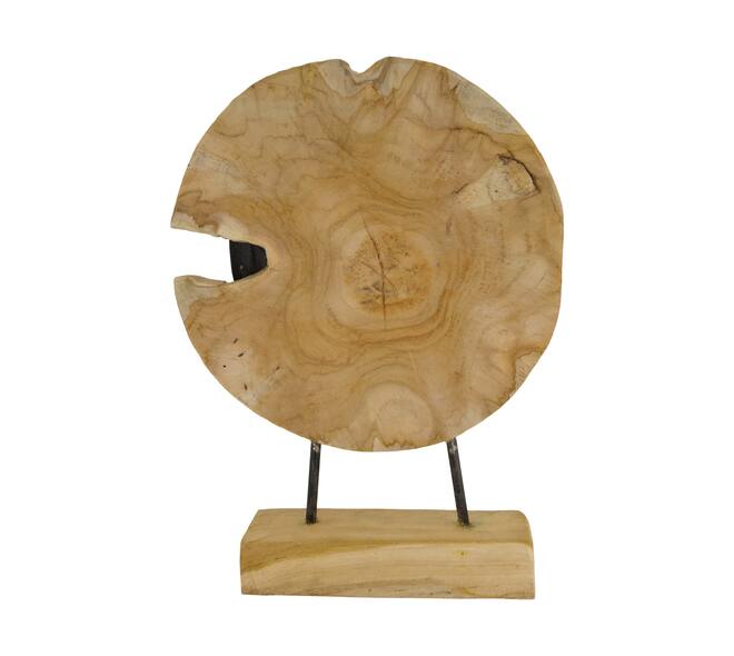 Statue round teak wood on stand 28x8x38cm - Natural