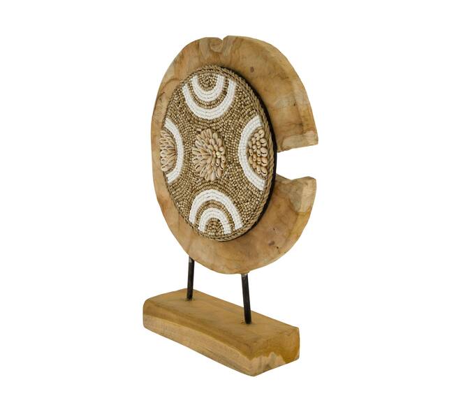 Statue round teak wood on stand 28x8x38cm - Natural