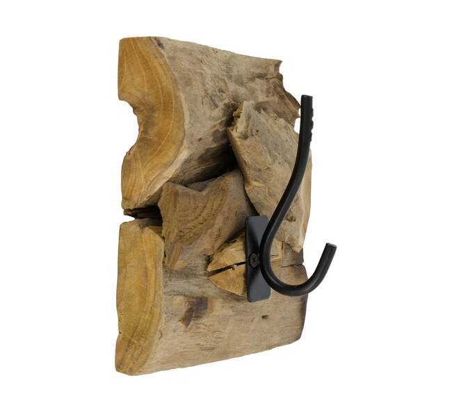 Coat rack teak wood with 1 hook 18x18x8cm