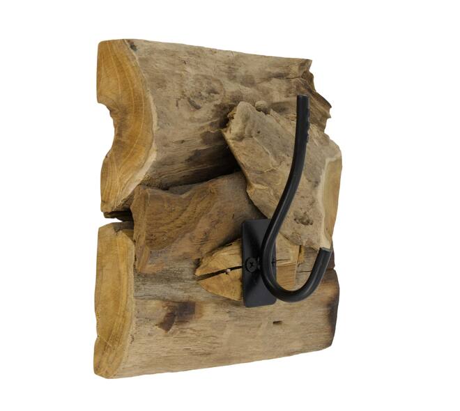 Coat rack teak wood with 1 hook 18x18x8cm