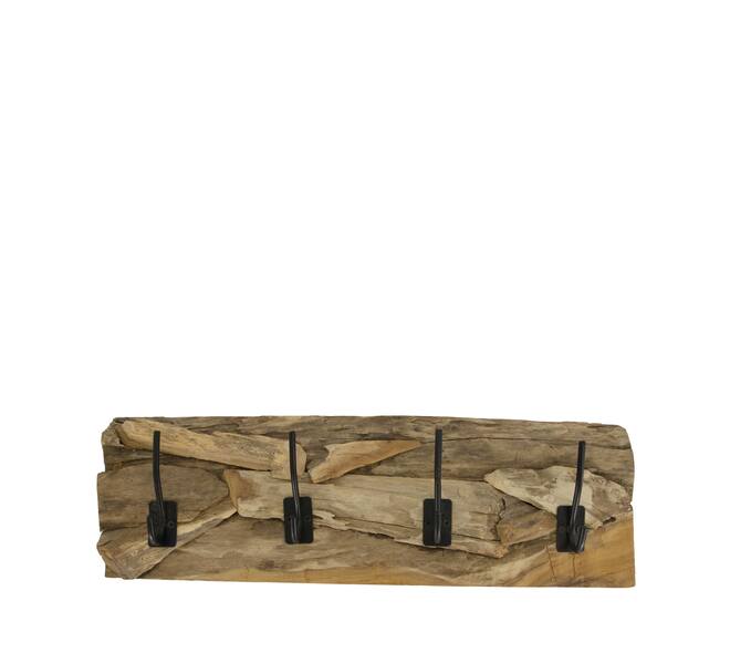 Coat rack teak wood with 4 hooks 58x18x8cm