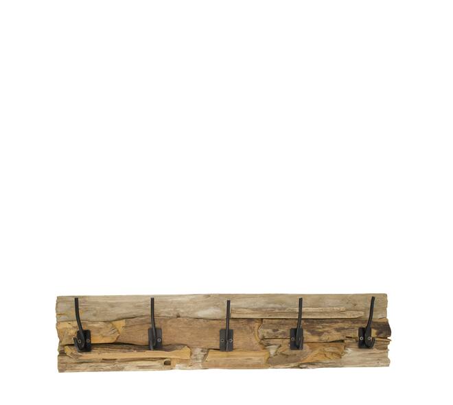 Coat rack teak wood with 5 hooks 78x18x8cm - Natural