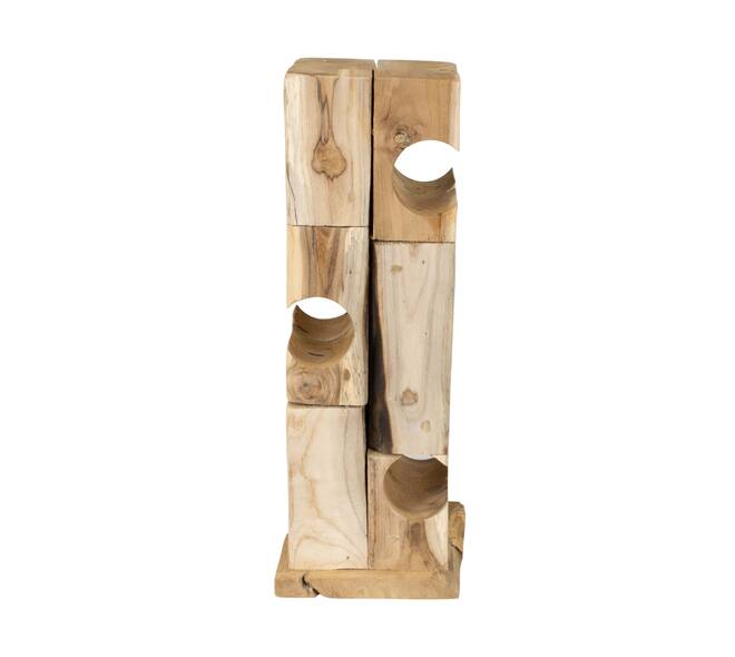 Winebottle holder teak wood on feet 18x18x58cm - Natural