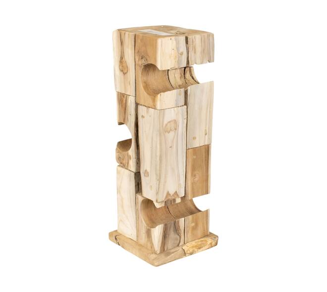 Winebottle holder teak wood on feet 18x18x58cm - Natural