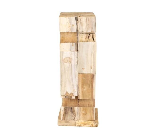 Winebottle holder teak wood on feet 18x18x58cm - Natural
