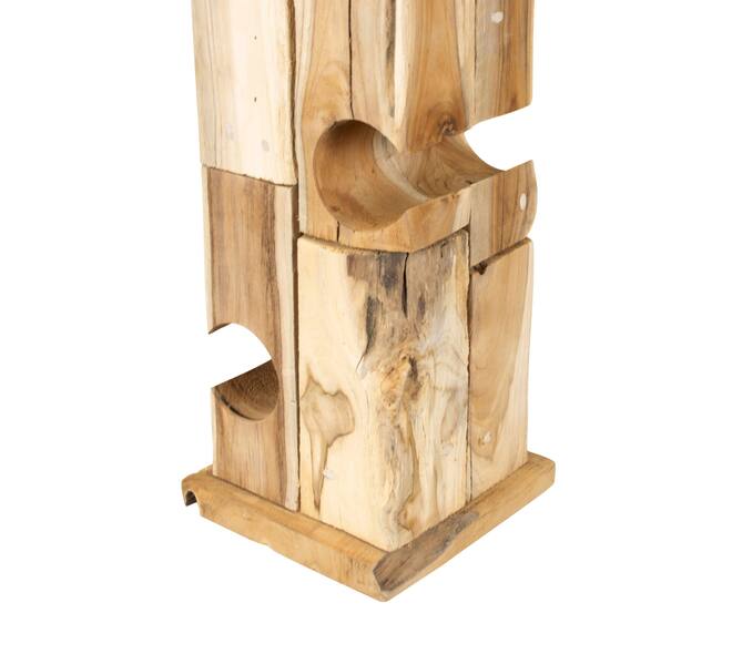 Winebottle holder teak wood on feet 18x18x58cm - Natural