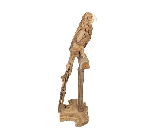 Statue parrot erosion wood on stand 53x38x120cm - Natural
