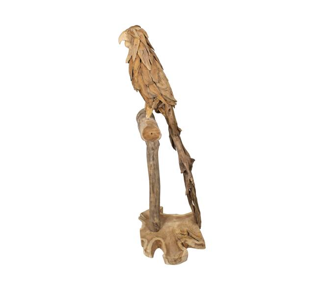 Statue parrot erosion wood on stand 53x38x120cm - Natural