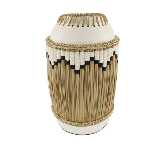 Vase woven grass and cotton terracotta 28x28x45cm - White