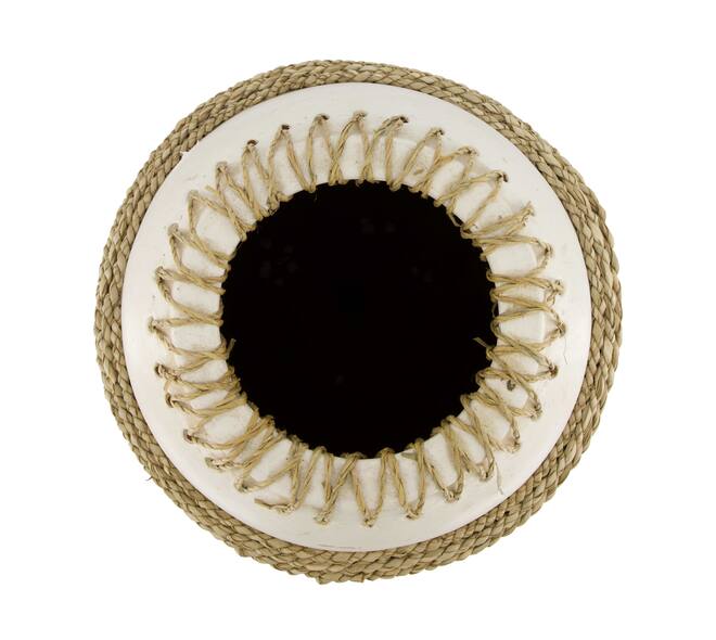 Vase woven grass and cotton terracotta 28x28x45cm - White