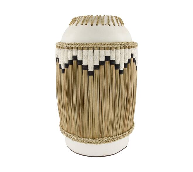 Vase woven grass and cotton terracotta 28x28x45cm - White