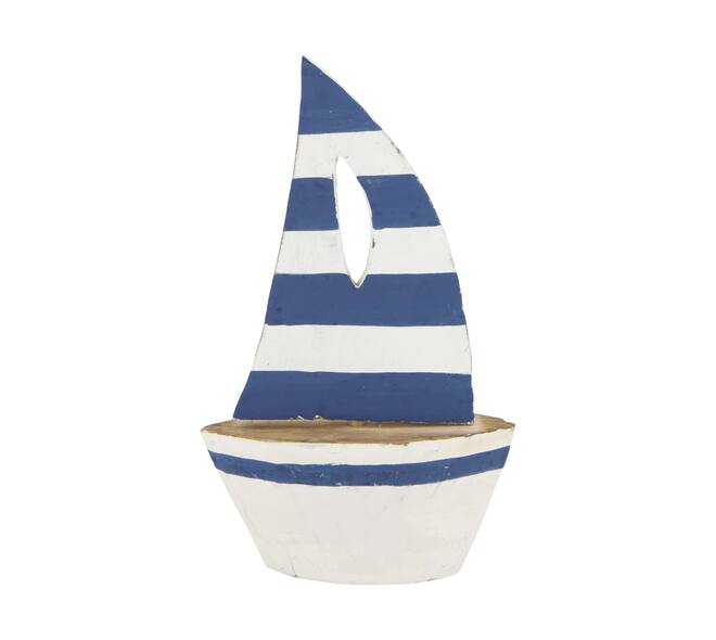 Boat albizia wood 13x5x19cm - Blue