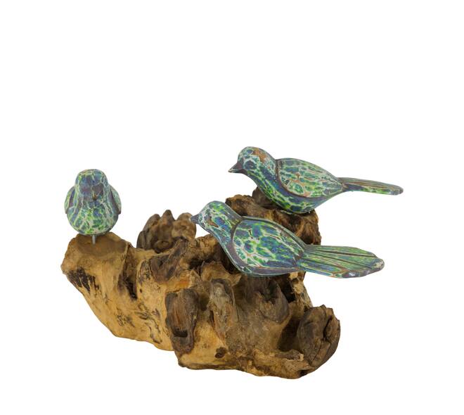 Bird on root 23x15x14cm - Green