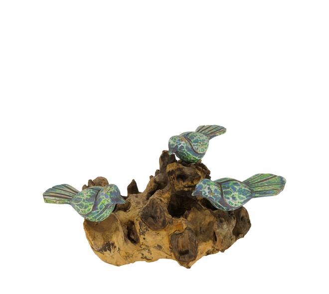 Bird on root 23x15x14cm - Green
