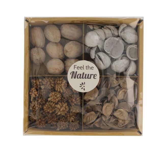 Exotic mix potpourri cotton pod tray nature 18.5x18.5x4cm - Grey