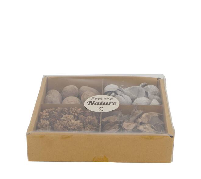 Exotic mix potpourri cotton pod tray nature 18.5x18.5x4cm - Grey