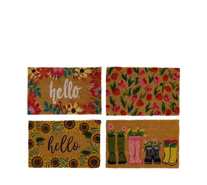 Mixed doormat coco flowers on pallet 58x38x1.5cm - Multi