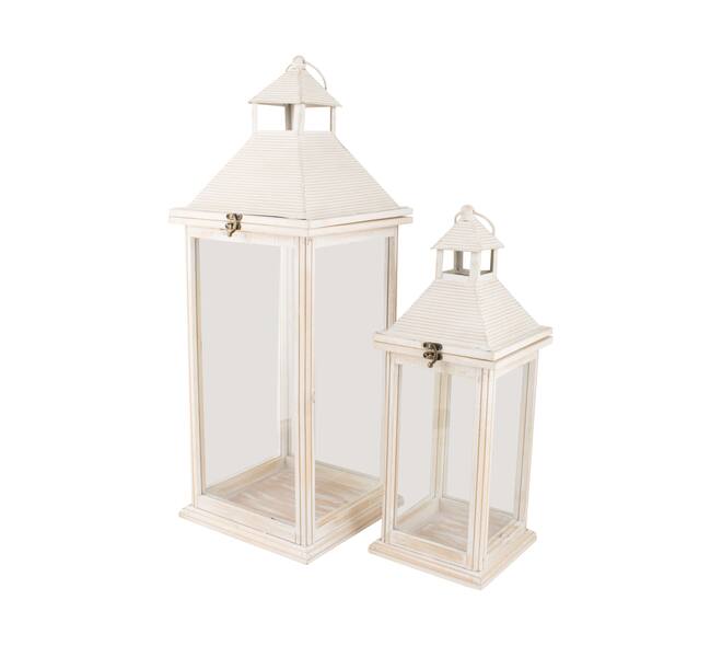 Lantern fir wood with metal with glass 25.5x25.5x67.5cm S/2
