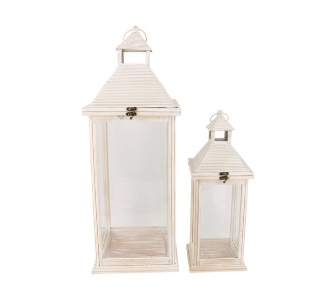 Lantern fir wood with metal with glass 25.5x25.5x67.5cm S/2