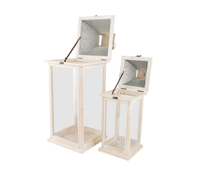 Lantern fir wood with metal with glass 25.5x25.5x67.5cm S/2