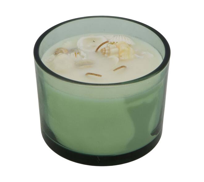 Candle ocean  sea breeze scent wax with glass 11.5x11.5x6cm - Green