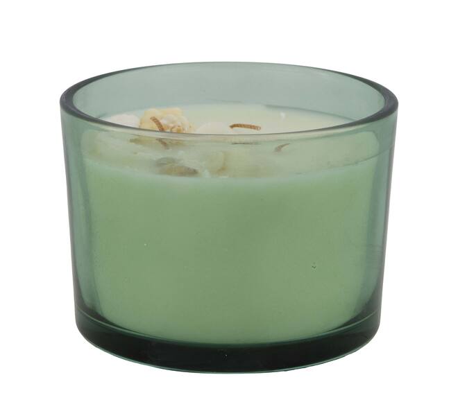 Candle ocean  sea breeze scent wax with glass 11.5x11.5x6cm - Green