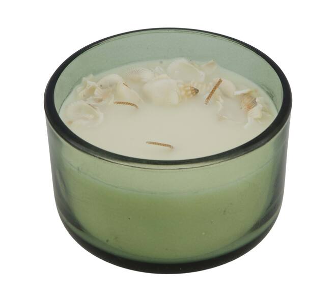 Candle ocean  sea breeze scent wax with glass 13x13x7.5cm - Green