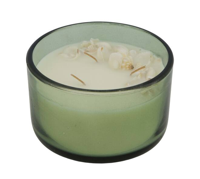 Candle ocean  sea breeze scent wax with glass 13x13x7.5cm - Green