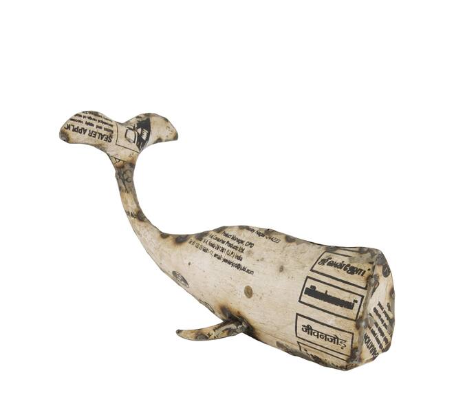 Statue whale metal 28x11x15cm - White