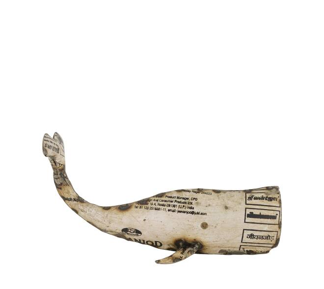 Statue whale metal 28x11x15cm - White