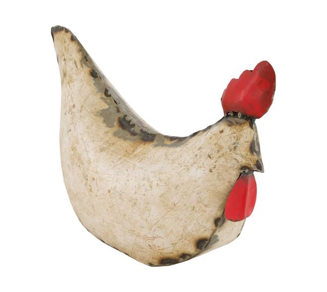 Statue chicken metal 37x13x25cm - White
