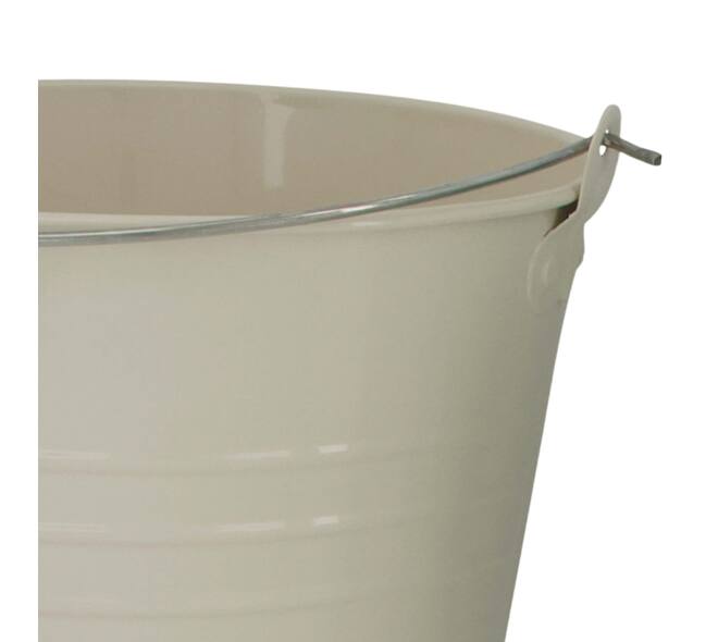 Bucket round metal with handle 24x24x22cm - Cream