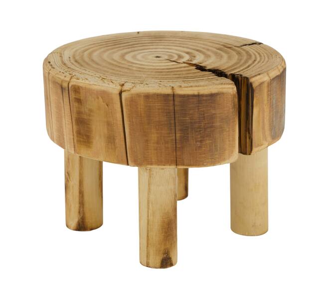Tray round reclaimed wood on feet 18x18x14cm