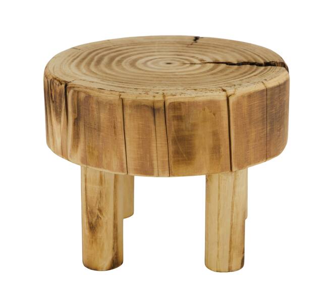 Tray round reclaimed wood on feet 18x18x14cm