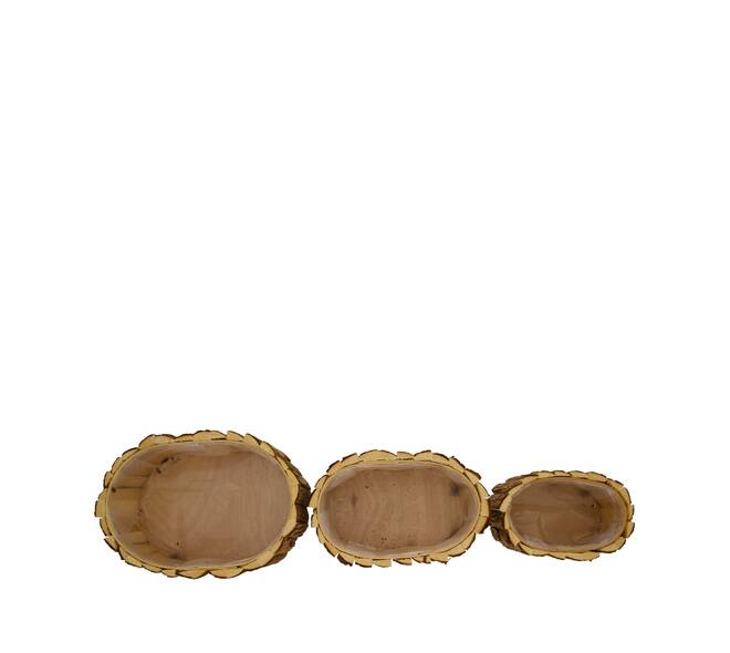Planter oval fir wood with plastic 33x24x11cm S/3