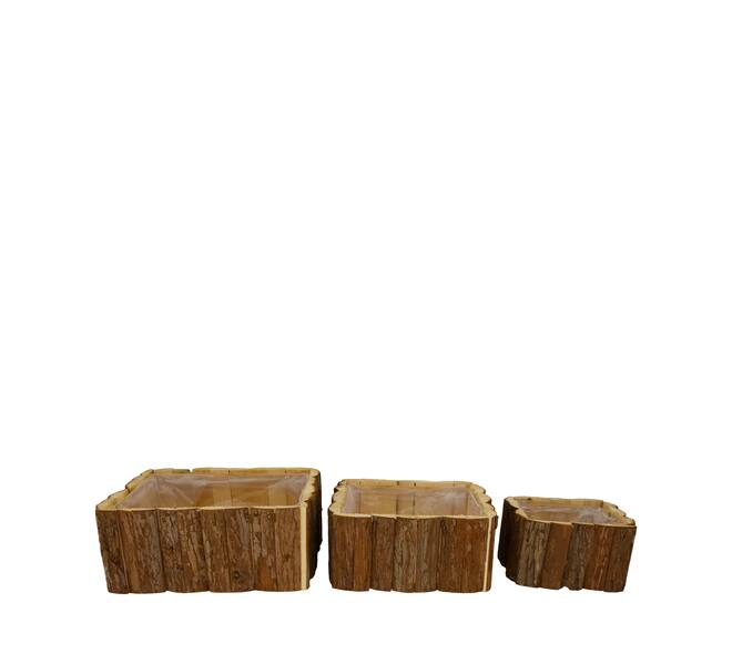 Planter square fir wood with plastic 28x28x11cm S3 - Natural