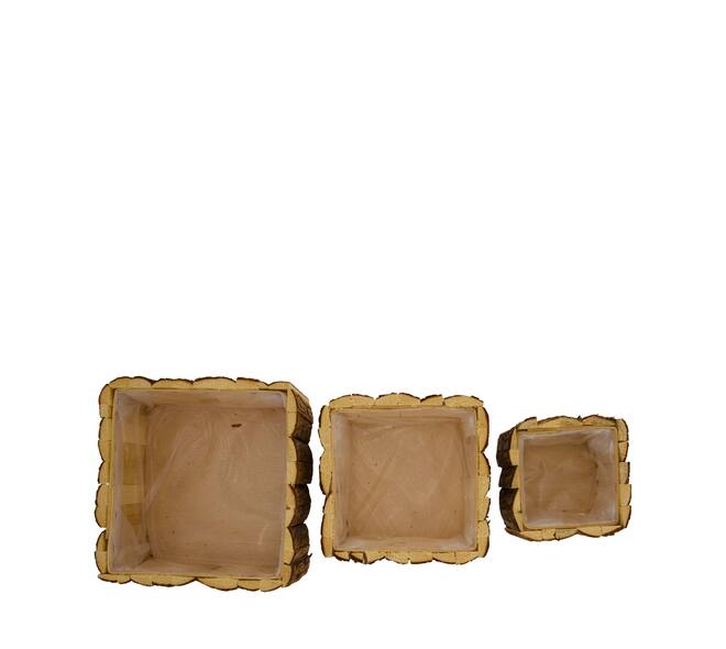 Planter square fir wood with plastic 28x28x11cm S3 - Natural