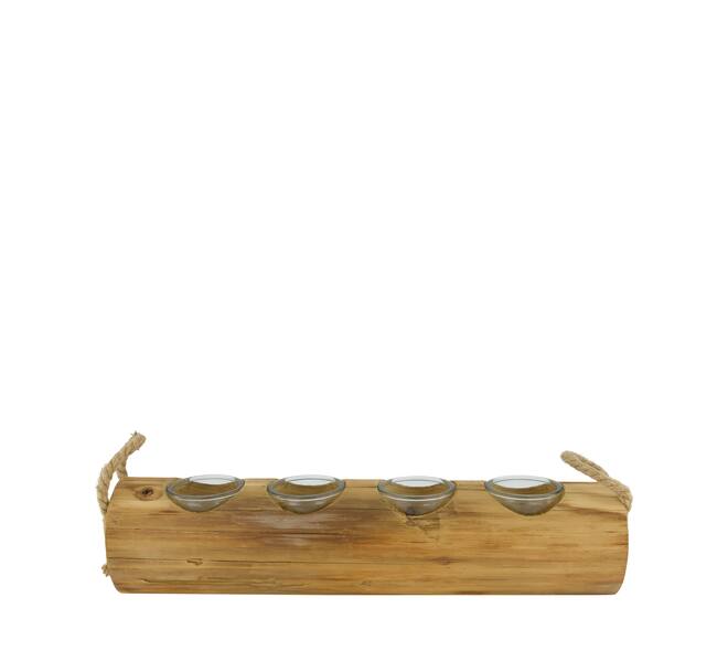 Tealight holder fir wood with glass 52x11.5x11.5cm - Natural