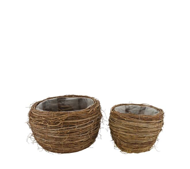 Basket round willow wood with plastic 30x30x19cm S/2