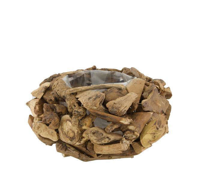 Planter round mulberry wood with plastic 29x29x15cm - Natural