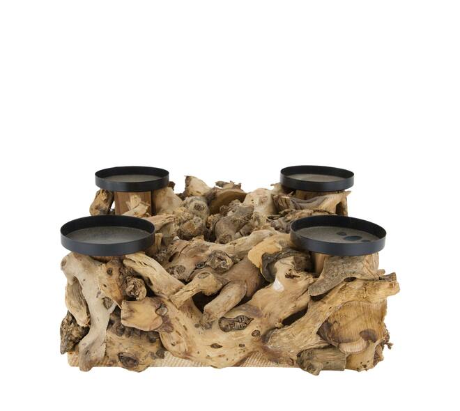 Pillar candle holder square mulberry wood 28x28x10cm - Natural