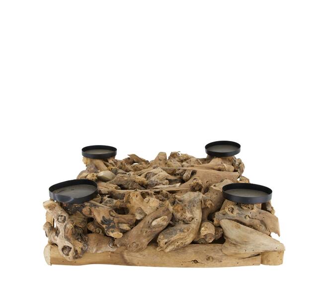 Pillar candle holder square mulberry wood 38x38x10cm - Natural