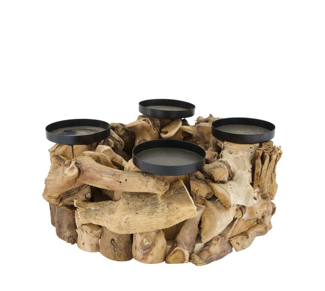 Pillar candle holder round mulberry wood 29x29x10cm - Natural
