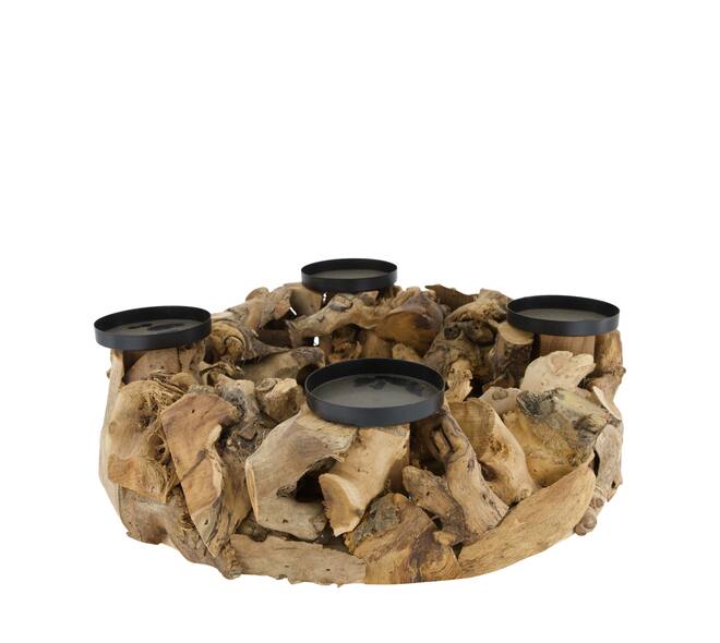 Pillar candle holder round mulberry wood 39x39x10cm - Natural