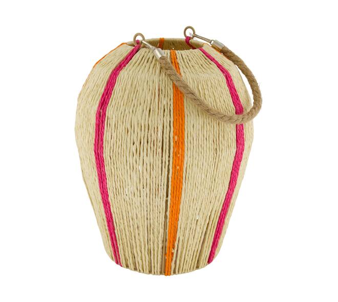 Lantern round paper rope with glass 27x27x33cm