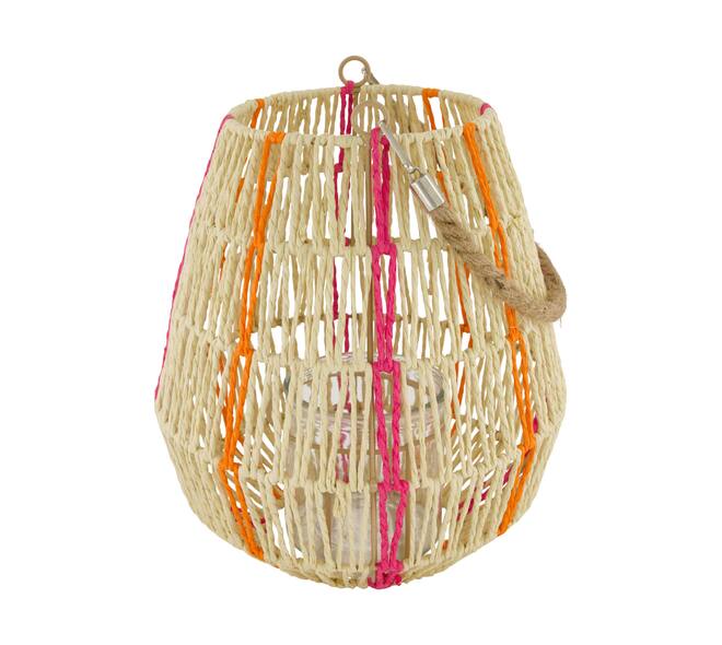 Lantern round paper rope with glass 24x24x27cm