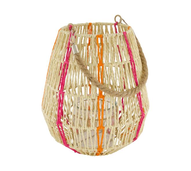 Lantern round paper rope with glass 24x24x27cm