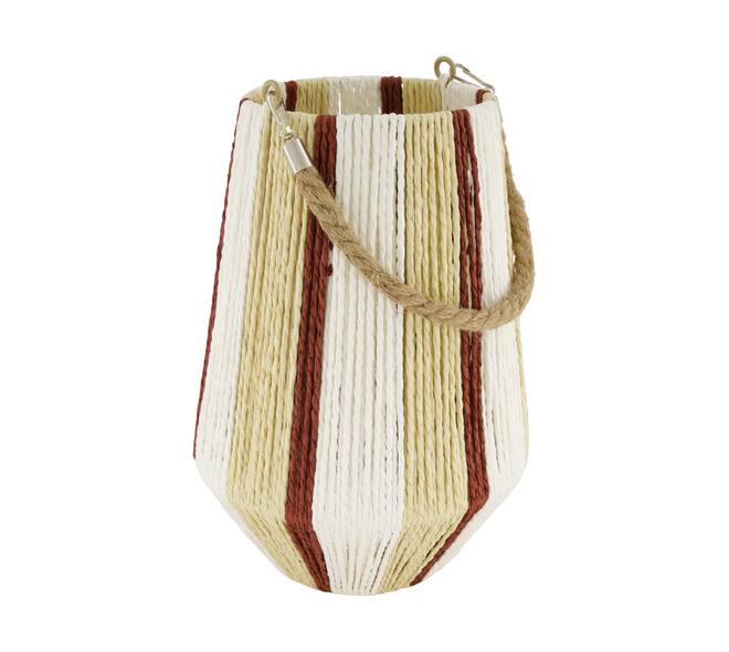 Lantern round paper rope with glass 22x22x31cm